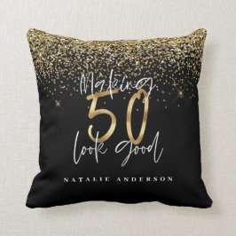 Modern typografi guld glitter chic 50 år kudde
