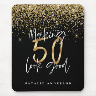 Modern typografi guld glitter chic 50 år musmatta