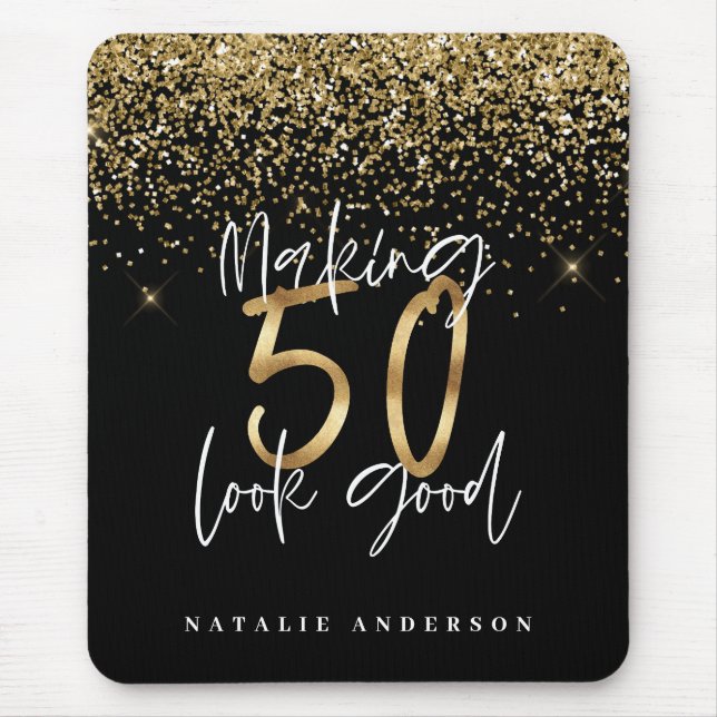 Modern typografi guld glitter chic 50 år musmatta (Framsidan)