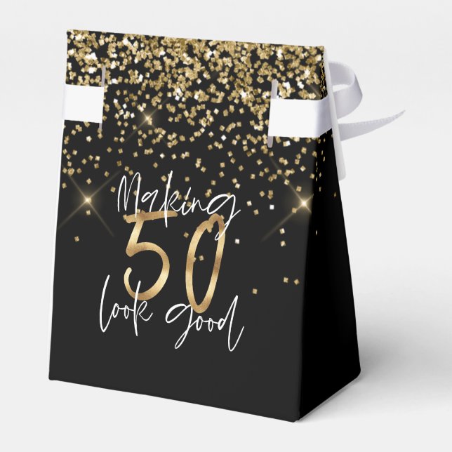 Modern typografi guld glitter chic 50 år presentaskar (Baksidan Sidan)