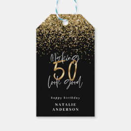 Modern typografi guld glitter chic 50 år presentetikett