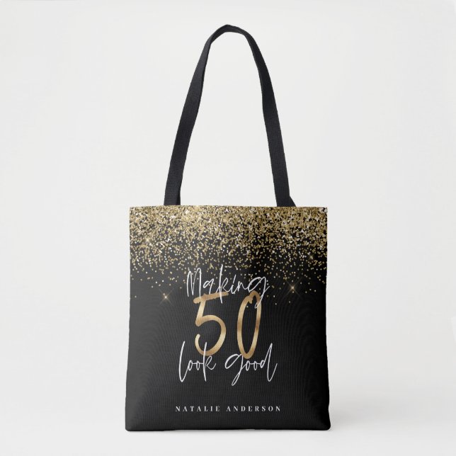 Modern typografi guld glitter chic 50 år  tygkasse (Framsida)