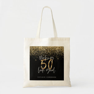 Modern typografi guld glitter chic 50 år tygkasse