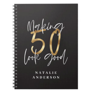 modern typografi guld svart 50-årsdag anteckningsbok