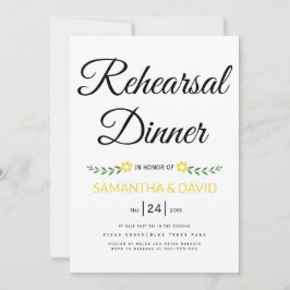 Modern typografi gult bröllop-repetitionsmiddag inbjudningar