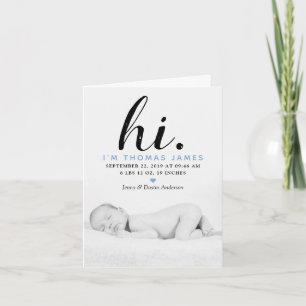 Modern typografi "Hej". Fotofödelsemeddelande Helgkort