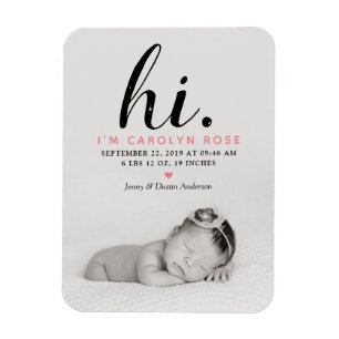 Modern typografi "Hej". Fotofödelsemeddelande Magnet