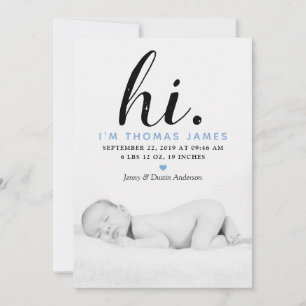 Modern typografi "Hej". Fotofödelsemeddelande Meddelande