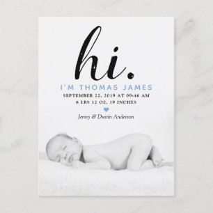 Modern typografi "Hej". Fotofödelsemeddelande Meddelande Vykort