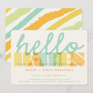 Modern typografi Hello Babies Tvillingar Sipp & Se Inbjudningar
