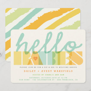 Modern typografi Hello Babies Tvillingar Sipp & Se Inbjudningar