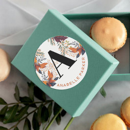 Modern typografi Höst löv Namn Monogram Runt Klistermärke