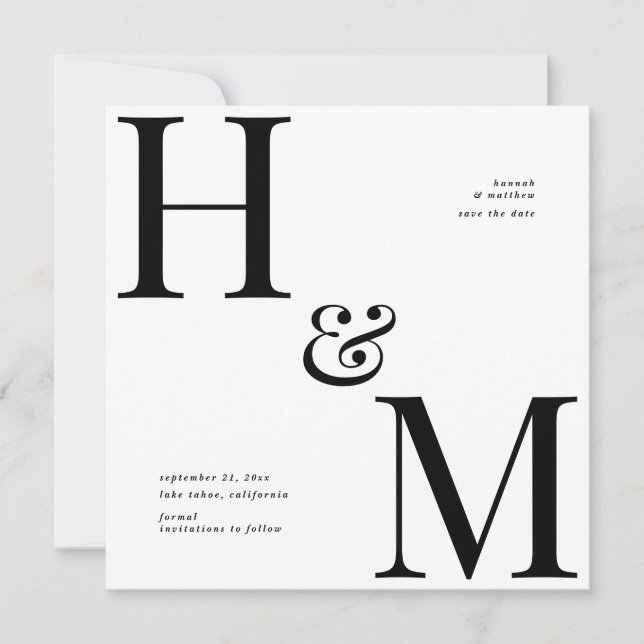 Modern typografi i initialer bröllop spara datum julkort (Framsida)