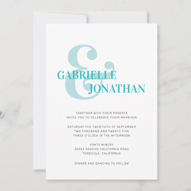Modern typografi - inbjudan till Aqua-bröllop (Framsida)