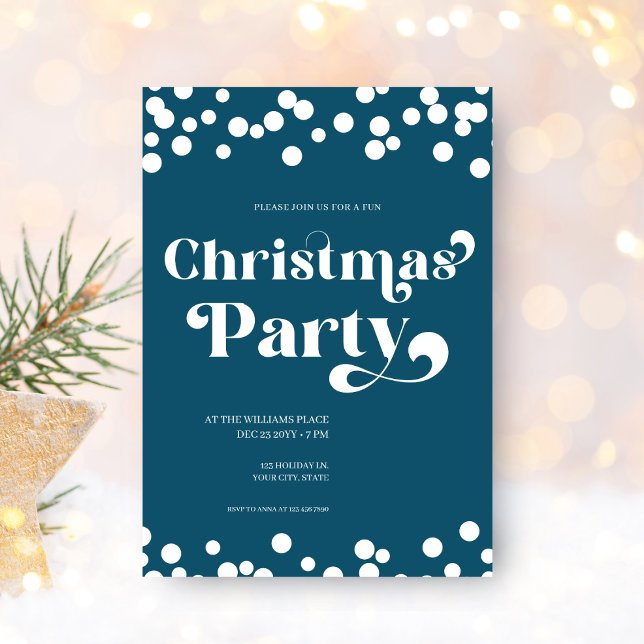 Modern Typografi - inbjudan till julfest (Christmas Holiday Party in a winter blue color to celebrate Xmas! Personalize online today)