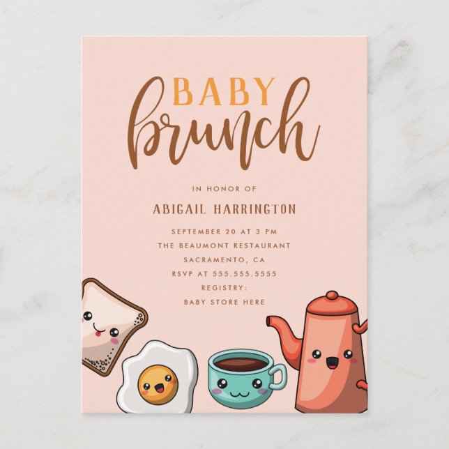 Modern Typografi Kawaii Baby Brunch Inbjudan Vykort (Framsida)
