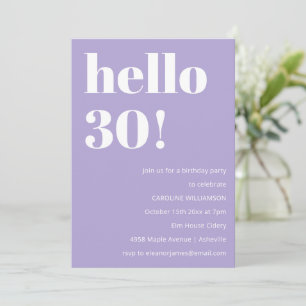 Modern typografi Lavendel 30-års födelsestemparty Inbjudningar