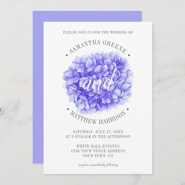 Modern Typografi Lavender Lila Peony Bröllop Inbjudningar (Fram/baksida)