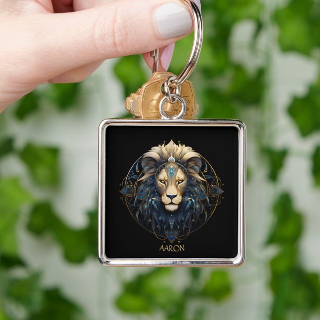 Modern typografi Lejon zodiaksymbol Leo Fyrkantig Silverfärgad Nyckelring (Skapare uppladdad)