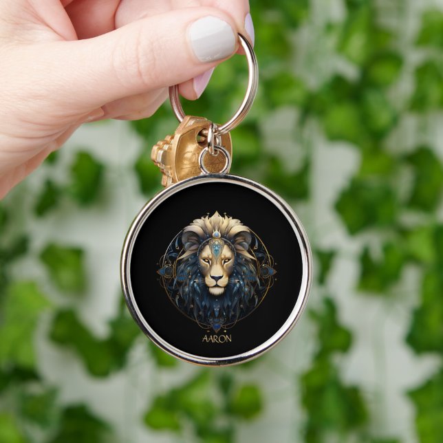 Modern typografi Lejont Stjärntecken Astrology Leo Rund Silverfärgad Nyckelring (Skapare uppladdad)