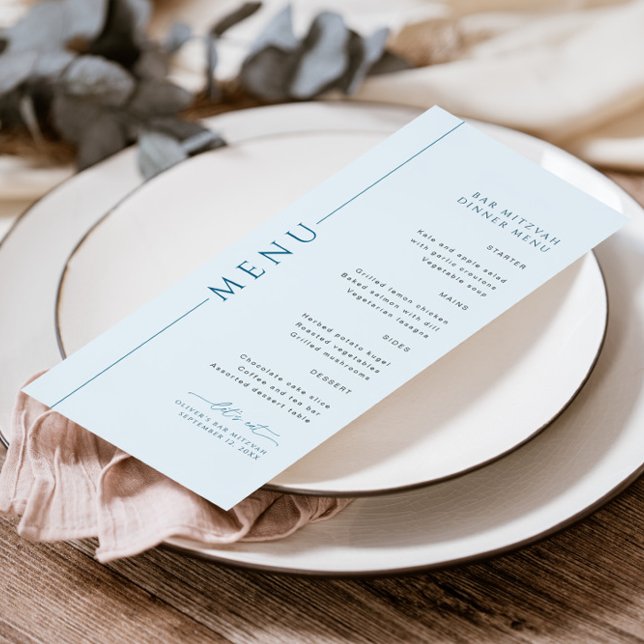 Modern Typografi Light Blue Pub Mitzvah Menu Meny (Skapare uppladdad)
