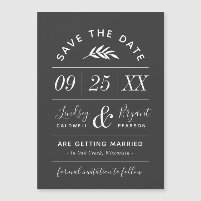 Modern typografi Magnetic Save Date Card (Framsida)