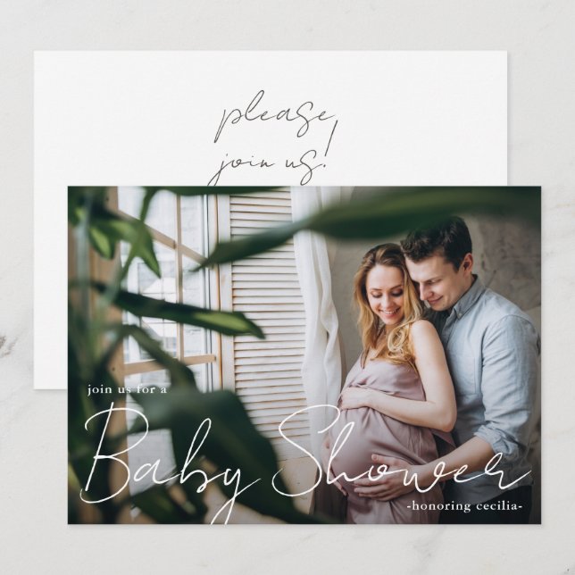 Modern typografi med Photo Baby Shower Inbjudningar (Fram/baksida)