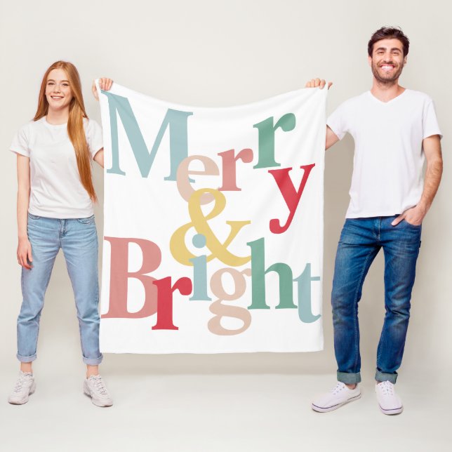 Modern typografi - merry och bright fleecefilt (På plats)