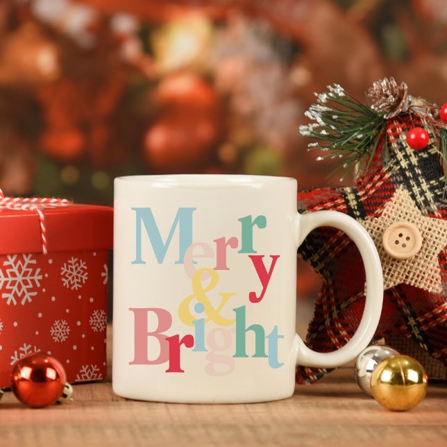 Modern typografi - merry och bright Två-Tonad mugg (Skapare uppladdad)