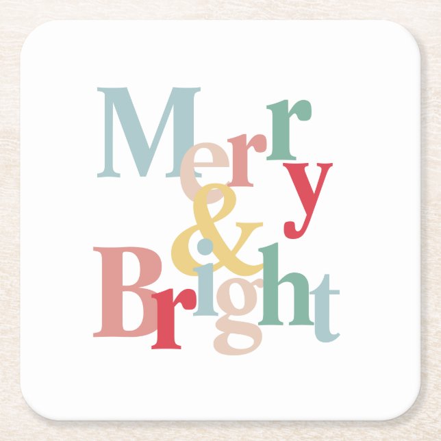 Modern typografi - merry och bright underlägg papper kvadrat (Framsidan)