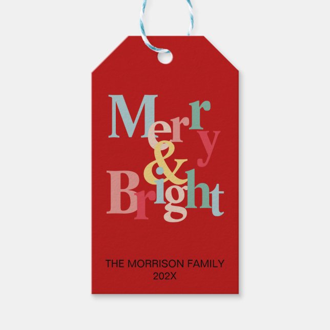 Modern typografi - merry och klarrött presentetikett (Framsidan)