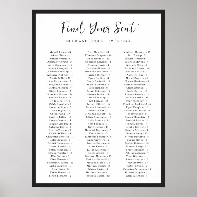 Modern typografi Minimalistisk bröllops sittplatsk Poster (Framsidan)