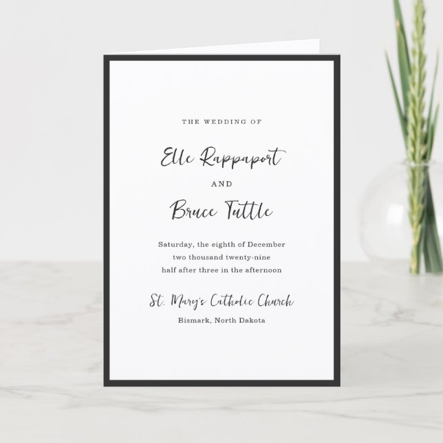 Modern typografi minimalistisk katolsk bröllop program (Framsida)