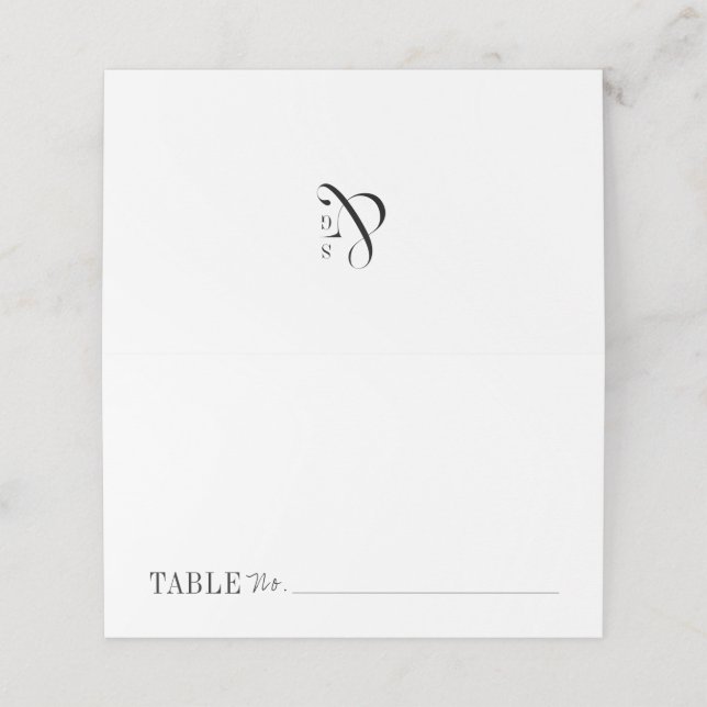 Modern typografi - minimalistisk svart vit bröllop placeringskort (Utvändigt utvikt)
