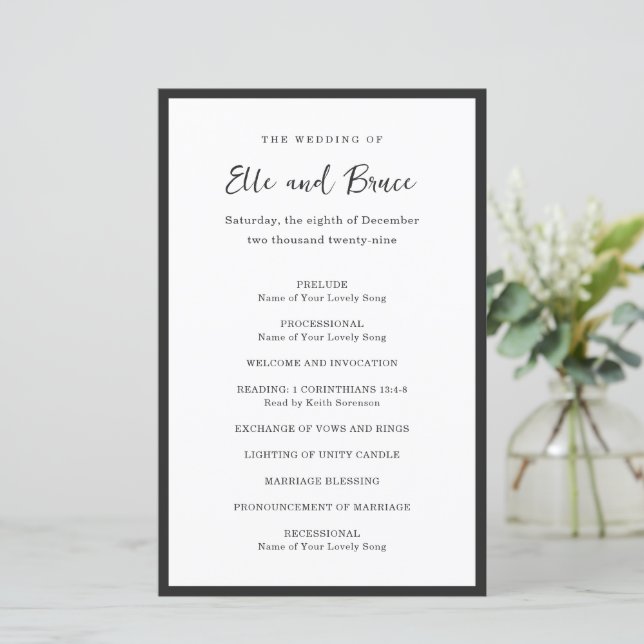 Modern typografi Minimalistiskt bröllopsprogram (Stående Fram)