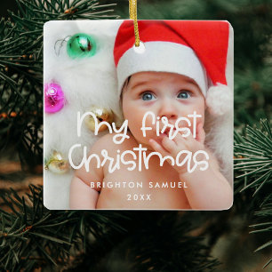 Modern typografi Mitt första foto från jul baby Julgransprydnad Keramik
