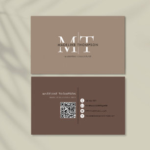 Modern typografi monogram Khaki och Brown QR-kod Visitkort