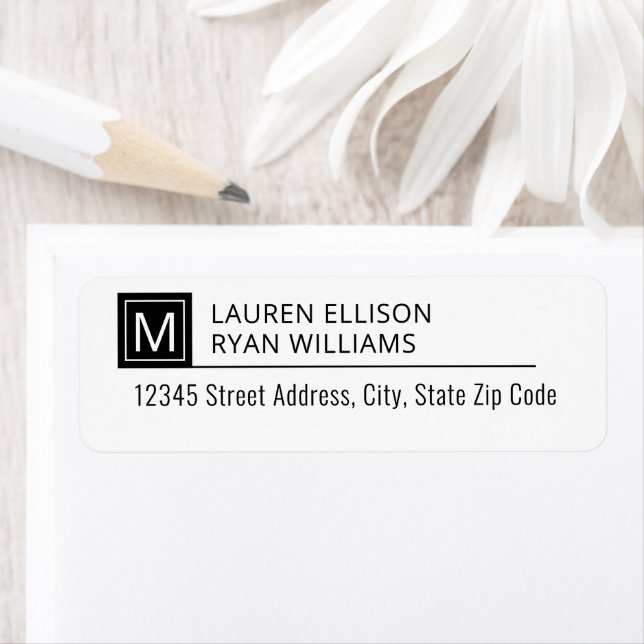 Modern Typografi, Monogram Personlig Adress Returadress Etikett (Insitu)