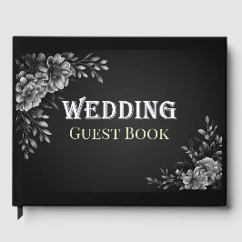 Modern Typografi Monokrom Svart Vitt Bröllop Gästböcker