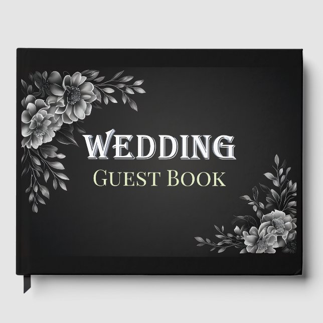 Modern Typografi Monokrom Svart Vitt Bröllop Gästböcker (Framsida)