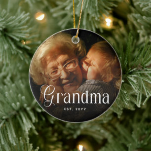 Modern Typografi Mormor Personlig Fotopresent Julgransprydnad Keramik