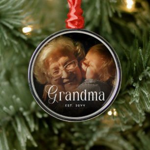 Modern Typografi Mormor Personlig Fotopresent Julgransprydnad Metall