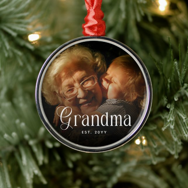 Modern Typografi Mormor Personlig Fotopresent Julgransprydnad Metall (Träd)