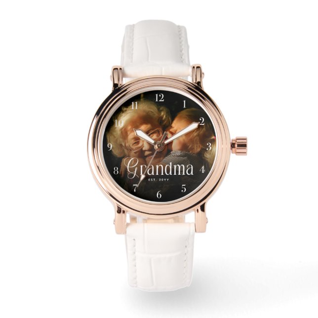 Modern typografi Mormor Personligt fotopresent Armbandsur (Framsida)