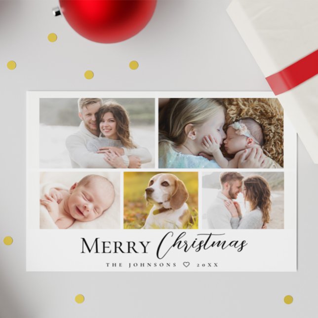 Modern typografi - multifoto God jul Julkort (Merry Christmas family photo collage simple holiday card.)