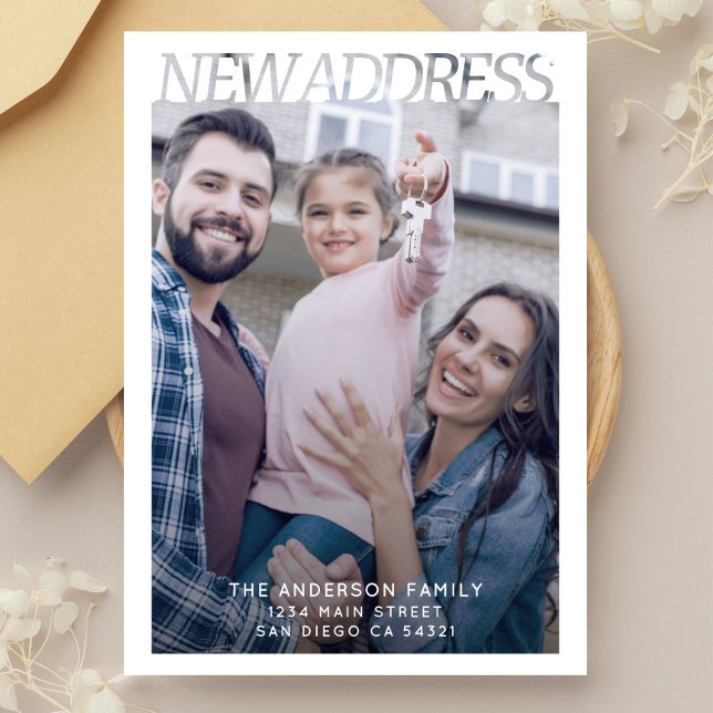 Modern typografi Ny adress Foto Meddelande (Skapare uppladdad)