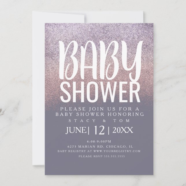 Modern typografi Ombre Glitter Baby Shower Inbjudningar (Framsida)