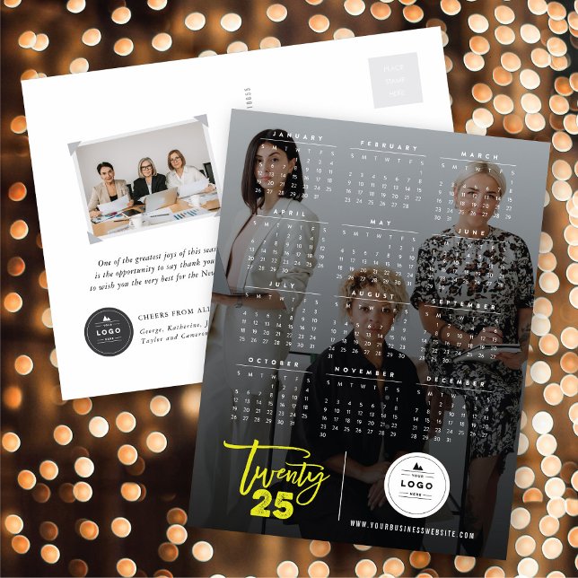 Modern typografi - penselskript 2025 - kalenderfot helg vykort (Modern Typography Brush Script 2025 Calendar Photo Holiday Postcard @ fat_fa_tin)