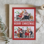 Modern typografi Photo Collage Red jul Helgkort<br><div class="desc">God jul! Skicka ditt varma önskemål den här säsongen med det här anpassadets fotokollage-julkort. Den har enkel typografi med röd bakgrund. Anpassa genom att lägga till foton,  namn,  år och annan information. Det här moderna julkortet finns i andra färg och i andra djurhållare.</div>