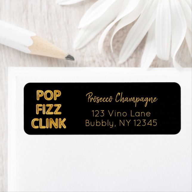Modern typografi Pop Fizz Clink Returadress Etikett (Insitu)